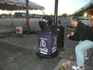 Ben v.s. Ravens' football helmet garbage cans - who will win? 